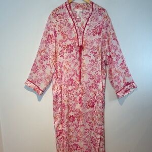 Oscar De La Renta Pink Label Lightweight Robe House Coat-Pink Floral-size XL